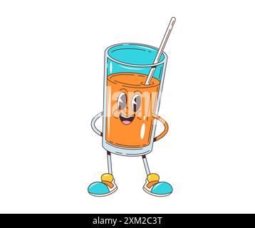 Cartoon groovy orange retro character. Isolated vector smiling citrus ...