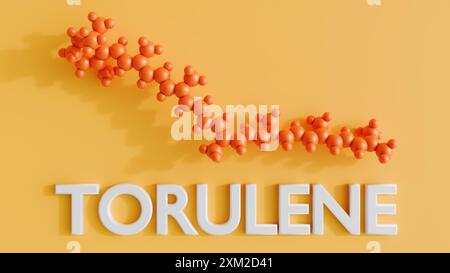 3d rendering of a torulene molecule, it is a natural red pigment belonging to the carotenoid family. Stock Photo