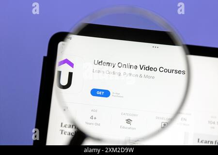 Ostersund, Sweden - Aug 1, 2023: Udemy app on an ipad Udemy, Inc. is an education technology company that provides an online learning and teaching pla Stock Photo