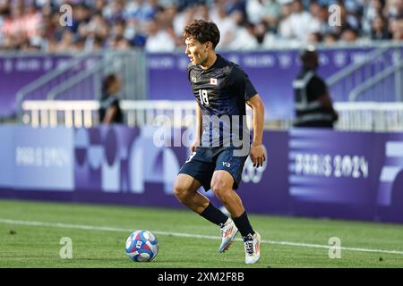 Bordeaux, France. 24th July, 2024. Kein Sato (JPN) Football/Soccer : Paris 2024 Olympic Games Men's football Group D match between Japan 5-0 Paraguay at the Stade de Bordeaux in Bordeaux, France . Credit: Mutsu Kawamori/AFLO/Alamy Live News Stock Photo