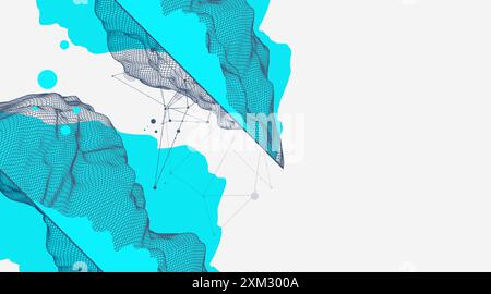 Abstract wireframe mountain background. Modern science or technology art elements. Surface illustration. Hand drawn vector. Stock Vector