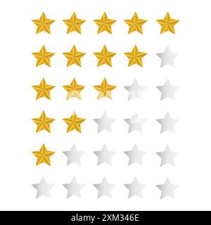 Gold and silver stars. Rating symbols. Multiple rows. Vector illustration. Stock Vector