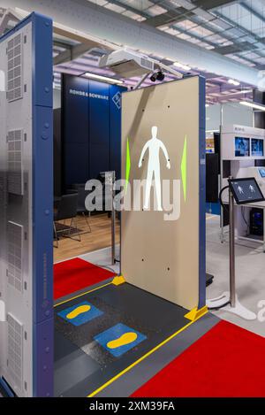 Rohde & Schwarz security scanner on display at the Farnborough International Airshow, UK. High-resolution scanner for walk through scanning Stock Photo