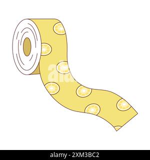 Roll tape with cute sliced ​​lemons drawn on a yellow background Stock Vector