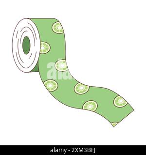 Roll tape with cute sliced ​​kiwi on a lime green background Stock Vector