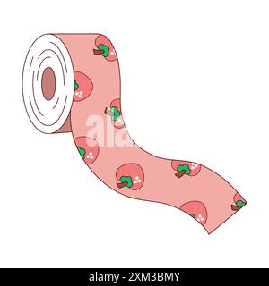 Roll tape with cute peach on pink background Stock Vector