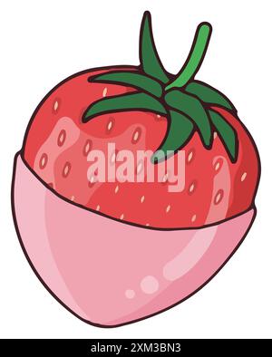 A sweet dessert with strawberries coated on the outside as if dipped in pink cream. Stock Vector