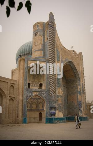 Exterior of the Green Mosque (Masjid Sabz) in Balkh, northern Afghanistan - the sky is dusty from a summer sandstorm. Stock Photo