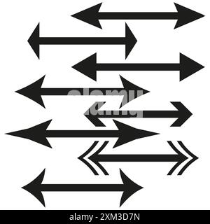 Vector arrow set. Diverse arrow designs. Black directional icons. Horizontal and curved styles. Stock Vector