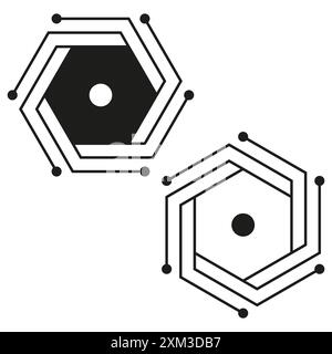 Abstract Hexagonal Circuit. Geometric Tech Symbol. Futuristic Vector Design. Modern Digital Art. Stock Vector