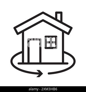 360 degree house icon Black line art vector in black and white outline set collection sign Stock Vector