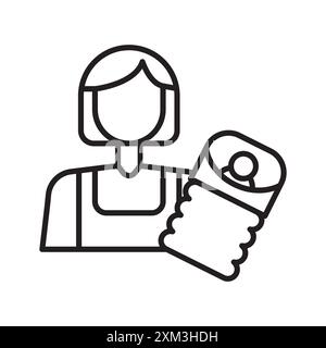 Babysitter icon Black line art vector in black and white outline set collection sign Stock Vector