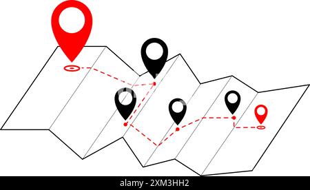 Map and many location pins, route, navigation, tracking. vector illustration Stock Vector