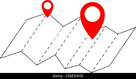 Two location pins on map. Route, navigation, distance concept. Vector illustration Stock Vector