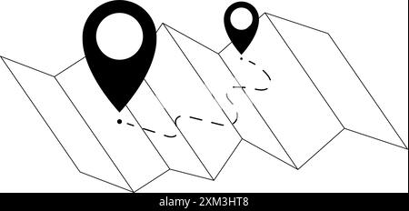Two location pins on map. Route, navigation, distance concept. Vector illustration Stock Vector