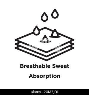 Breathable sweat absorption icon Black line art vector in black and white outline set collection sign Stock Vector