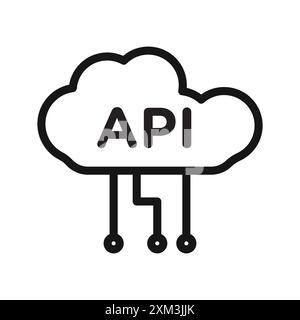 Cloud API icon Black line art vector in black and white outline set collection sign Stock Vector