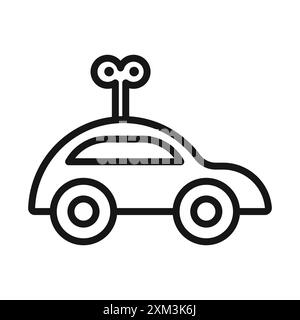 Clockwork car toy icon Black line art vector in black and white outline set collection sign Stock Vector