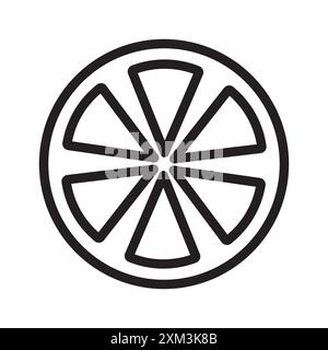 Citrus, lemon, lime, orange, tangerine slice icon Black line art vector in black and white outline set collection sign Stock Vector