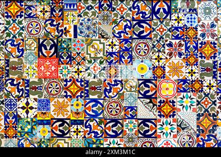 Colorful abstract moroccan tiles, Talevara pattern, Ceramic floor bohemian boho style background Stock Photo