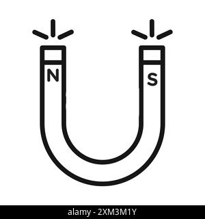 Magnet with power icon Black line art vector in black and white outline set collection sign Stock Vector