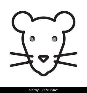 Face of mouse icon Black line art vector in black and white outline set collection sign Stock Vector
