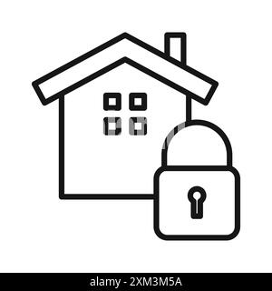 lock home icon Black line art vector in black and white outline set collection sign Stock Vector