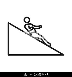 Man slide on slope icon Black line art vector in black and white outline set collection sign Stock Vector