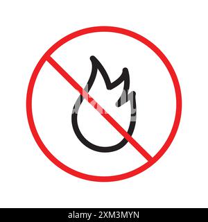 No fire icon Black line art vector in black and white outline set collection sign Stock Vector