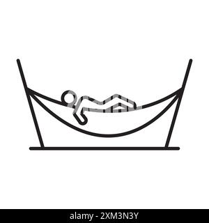 Person relaxing on hammock icon Black line art vector in black and white outline set collection sign Stock Vector