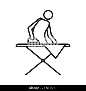 Man iron clothes icon Black line art vector in black and white outline set collection sign Stock Vector