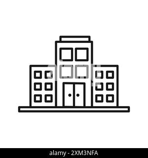 Office building icon Black line art vector in black and white outline set collection sign Stock Vector