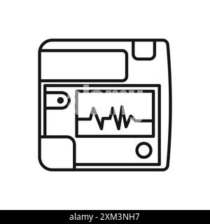 Rescue defibrillator icon Black line art vector in black and white outline set collection sign Stock Vector