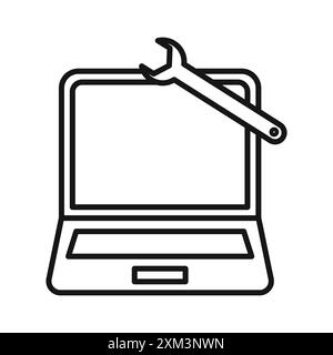 Repairing laptop icon Black line art vector in black and white outline set collection sign Stock Vector