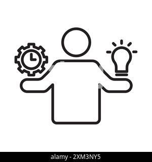 Productive man icon Black line art vector in black and white outline set collection sign Stock Vector