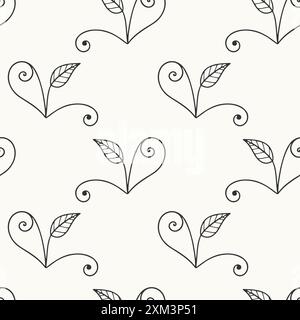 Botanical natural pattern, hand drawn doodles on pastel background. For packaging, textile covering. Vector illustration Stock Vector