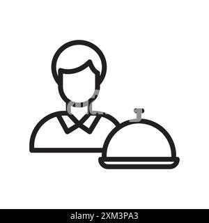 restaurant Waiter icon Black line art vector in black and white outline set collection sign Stock Vector
