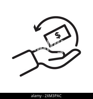 refund money icon Black line art vector in black and white outline set collection sign Stock Vector