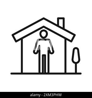 Stay home icon Black line art vector in black and white outline set collection sign Stock Vector