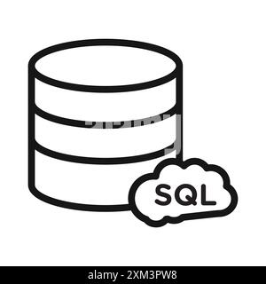 SQL server icon Black line art vector in black and white outline set collection sign Stock Vector