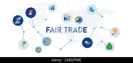 Fair trade concept ethical trading blue color illustration mind-map Stock Vector