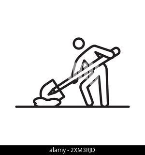 Worker digging icon Black line art vector in black and white outline set collection sign Stock Vector