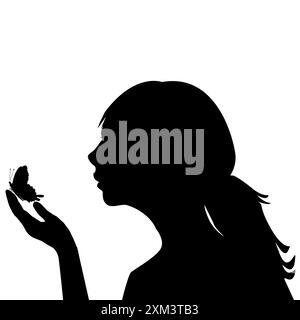 Profile of a young woman holding a butterfly in her hand and letting it fly Stock Vector