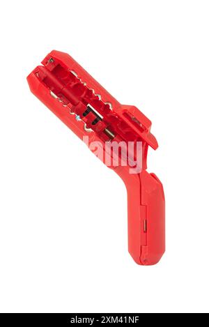 Cable stripping tool, with telescopic knife, for insulation. red with lock Stock Photo