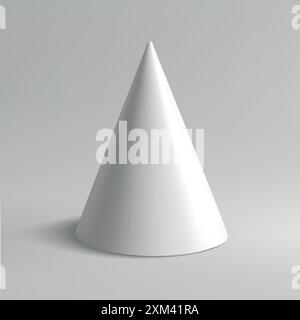 A sleek white cone displayed against a smooth gray background, highlighting minimalist aesthetics Stock Vector