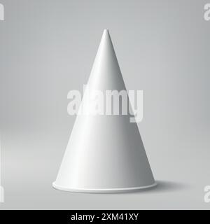 A sleek white cone displayed against a smooth gray background, highlighting minimalist aesthetics Stock Vector