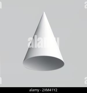 A white cone floating on a light gray background, highlighting minimalist design Stock Vector