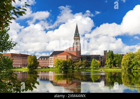 City of Kiel - City Hall Tower with Opera House at Kleinen Kiel with Hiroshimapark Stock Photo