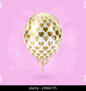 White gold balloon. Luxury realistic balloons. Heart pattern. Stock Vector