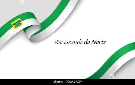 Curved ribbon with fllag of Rio Grande do Norte is a state of Brazil on white background with copyspace Stock Vector